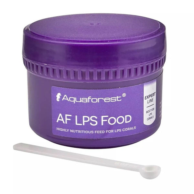 Aquaforest AF LPS Food 30g container with measuring spoon, nutritious feed for LPS corals, ideal for marine aquarium care.