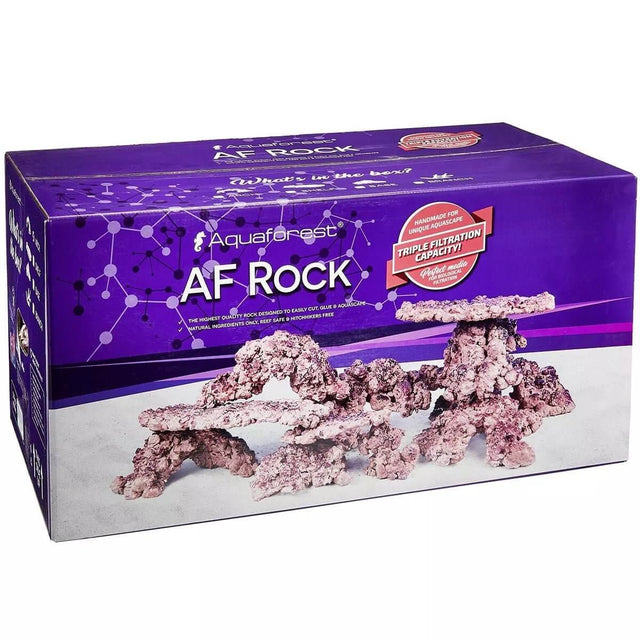 Aquaforest AF Synthetic Rock packaging showing mixed shapes, designed for easy aquascaping and effective filtration.