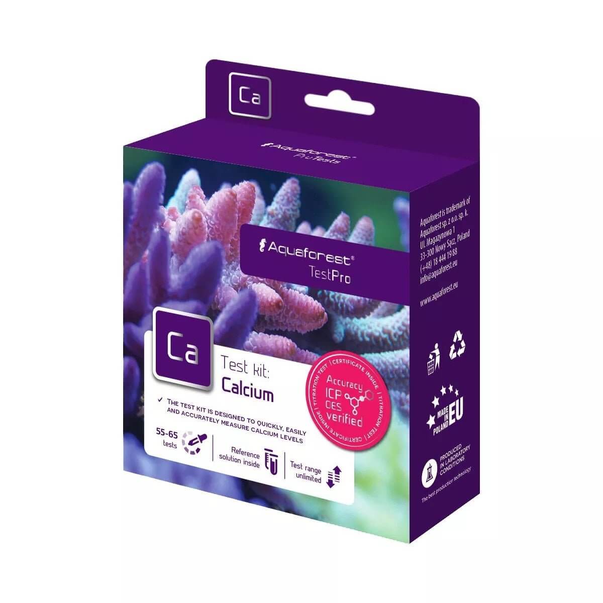 Aquaforest Calcium CA Test Pro Kit packaging for accurate calcium measurement in saltwater aquariums.
