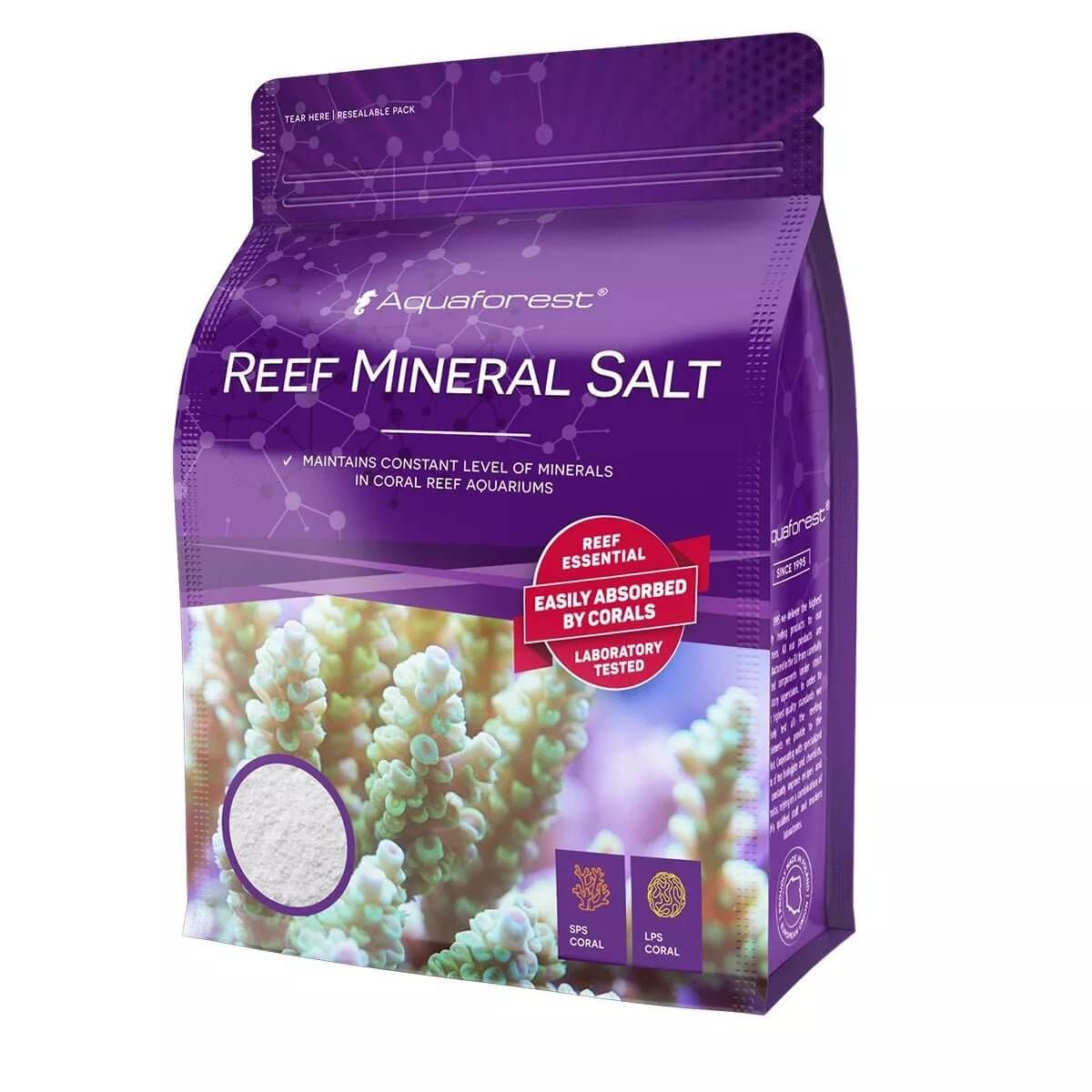 Aquaforest Reef Mineral Salt bag for coral aquariums, providing essential minerals for healthy reef growth.