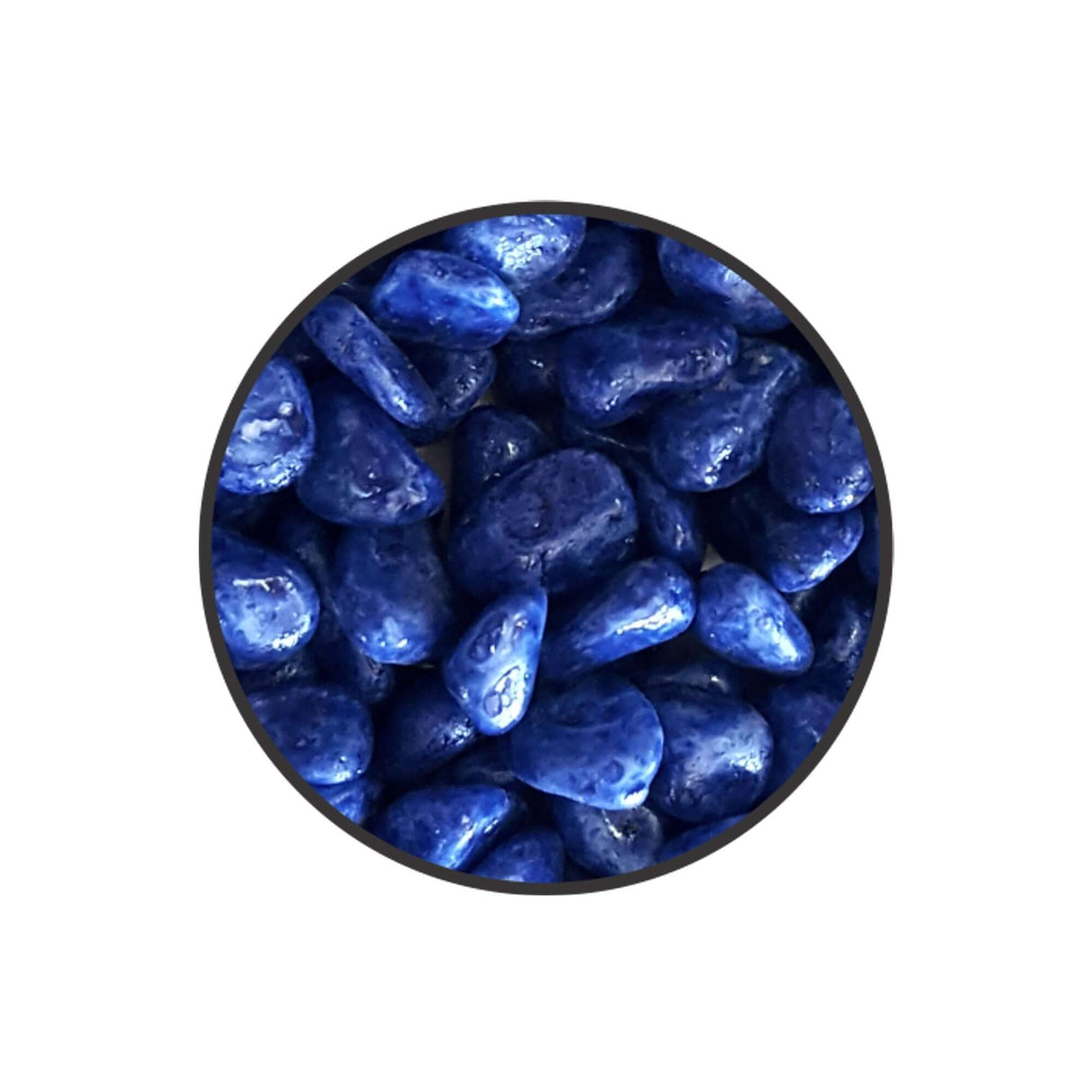 Close-up of vibrant blue aquarium colored smooth stones, safe for fish and plants, ideal for aquariums and fish bowls.