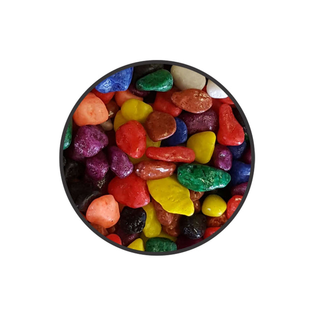 Colorful smooth stones for aquariums, perfect for fish bowls, non-toxic and safe for aquatic life. 1kg packaging.