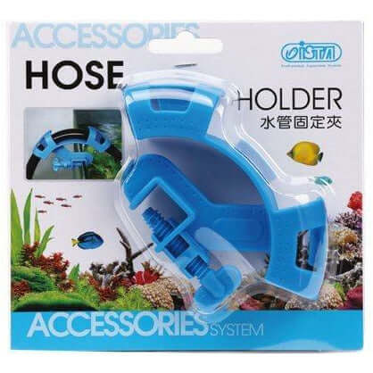 Aquarium Pipe Hose Holder packaging featuring a blue holder designed for secure hose management during aquarium maintenance.