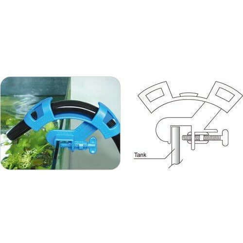 Aquarium Pipe Hose Holder securely holding a hose during maintenance, featuring a compact design for all tank types.