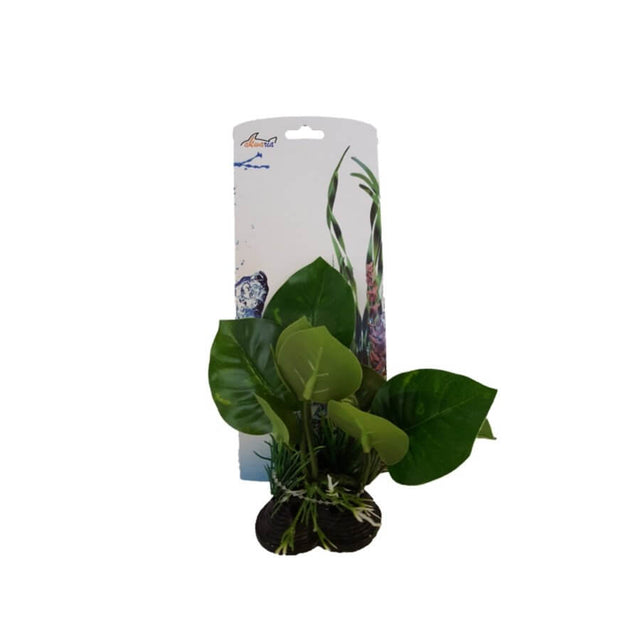 Vibrant artificial plastic aquarium plant PP6406 with green leaves and ceramic base for fish tank decoration.