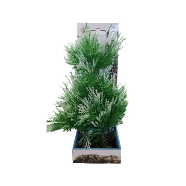 Aquarium Plastic Plant PP7020 in green, vibrant ornamental decoration for fish tanks, 12 x 7 x 25cm, low maintenance.