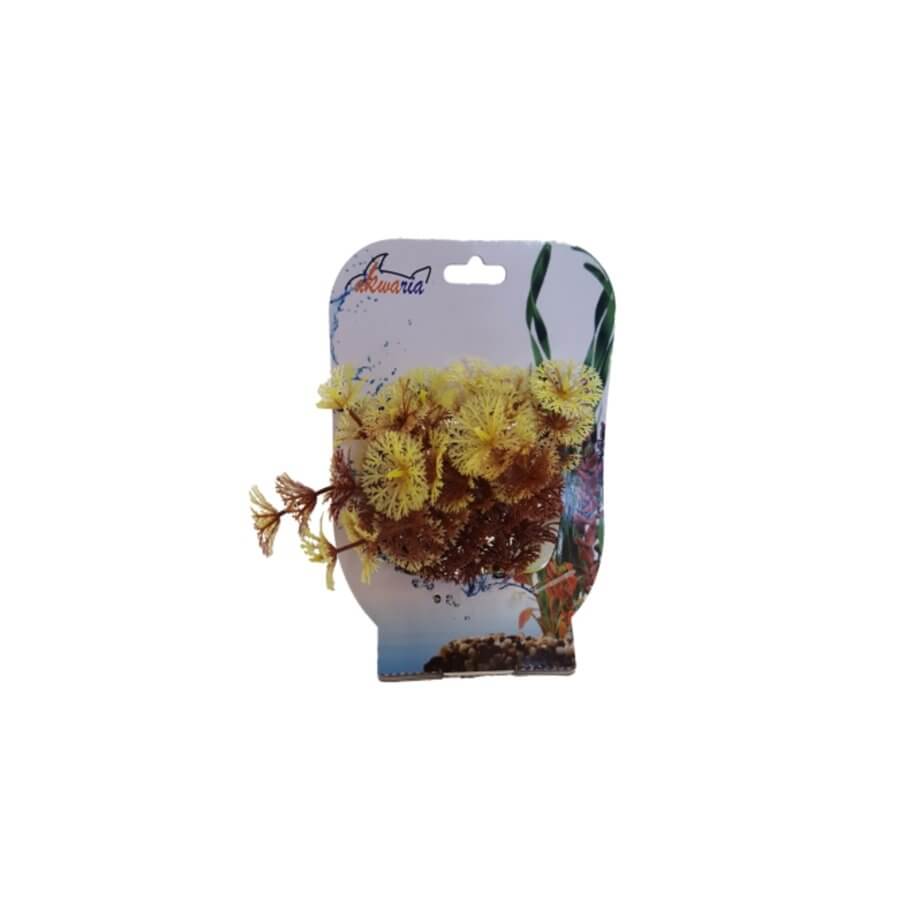 Aquarium Plastic Plant PP7309 artificial decoration with vibrant yellow flowers for fish tanks, 12 x 7 x 10cm dimensions.