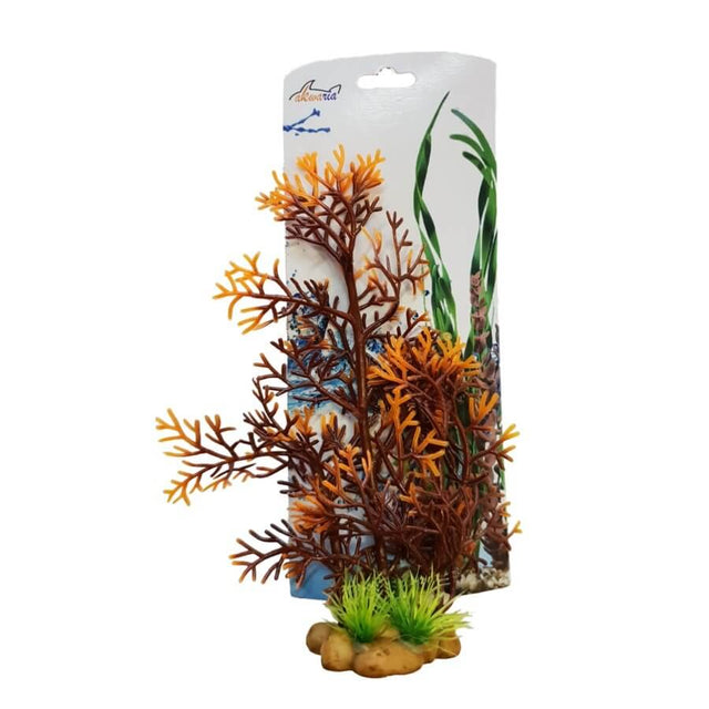 Aquarium Plastic Plant PP7809 vibrant decoration for fish tanks with orange and green colors, low maintenance, 10x3x17cm.