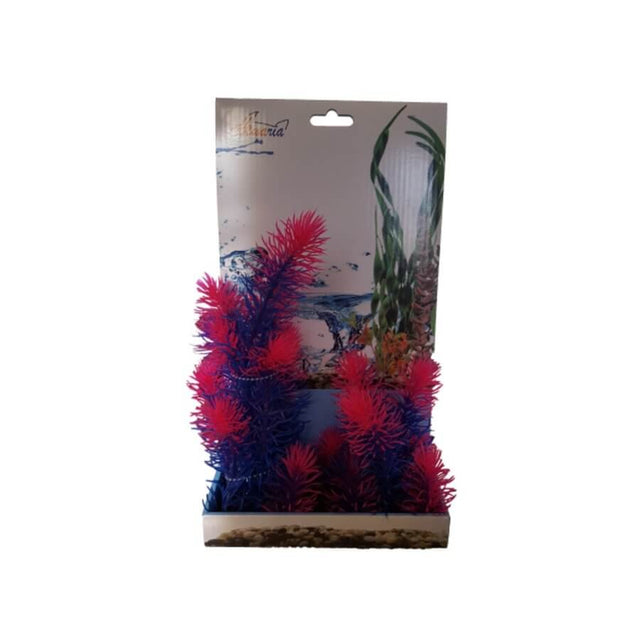 Vibrantly-colored artificial aquarium plant PP8144 in packaging for fish tank decoration, enhancing aquarium landscape.