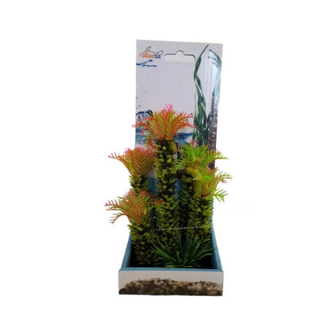 Aquarium Plastic Plant PP8230 in packaging, vibrant artificial decoration for fish tanks, enhances aquarium landscape with color.