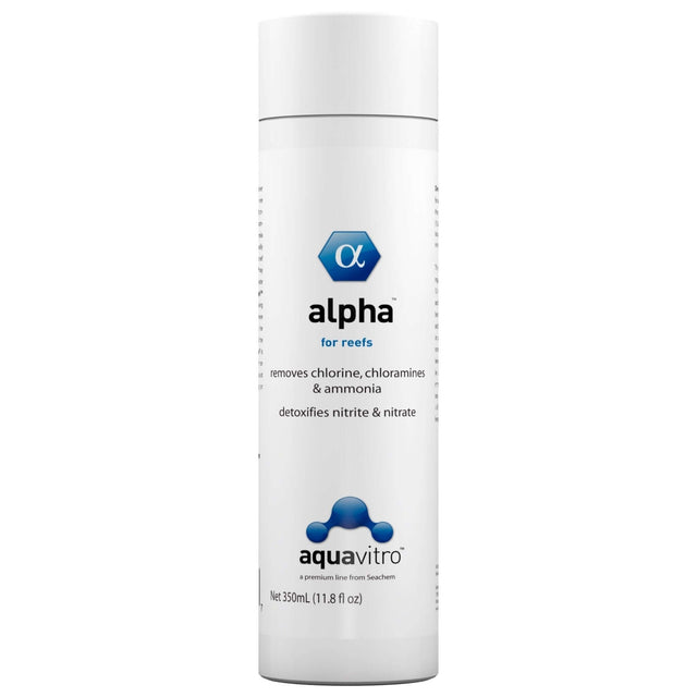 Aquavitro Alpha 350ml bottle, effective conditioner for aquariums, removes chlorine, chloramines, ammonia & detoxifies nitrite.