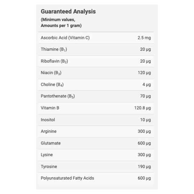 Guaranteed analysis of Aquavitro Plant Envy showing nutrient composition per gram for optimal plant health.