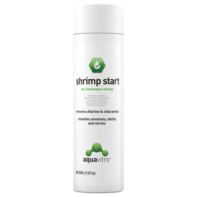 Aquavitro Shrimp Start conditioner for freshwater shrimp, removes chlorine, detoxifies ammonia, nitrite, and nitrate.