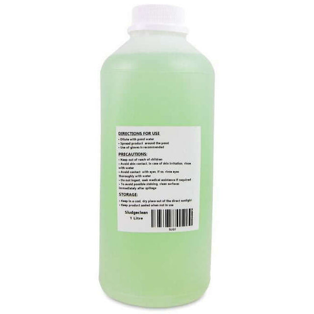 Aquazoi Sludge Clean 1 Litre container, natural bacterial concentrate for sludge management in ponds and lakes.