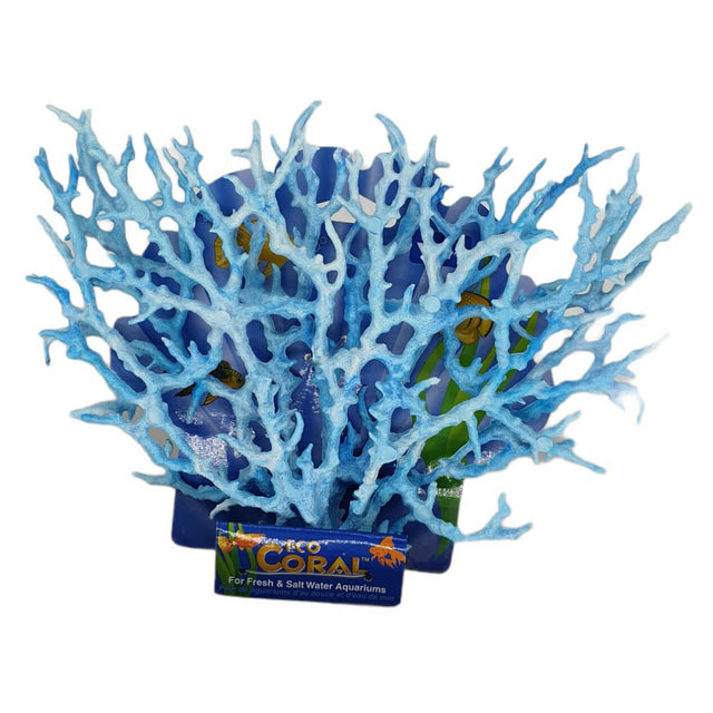 Blue artificial coral ornament for freshwater and saltwater aquariums, enhancing aquatic decor with vibrant colors.