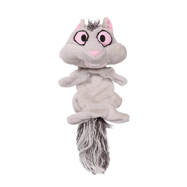 Big Eyes Funky Squirrel plush pet toy with large eyes, squeakers, and furry tail for pet entertainment. Size: 29 x 10 x 7cm.