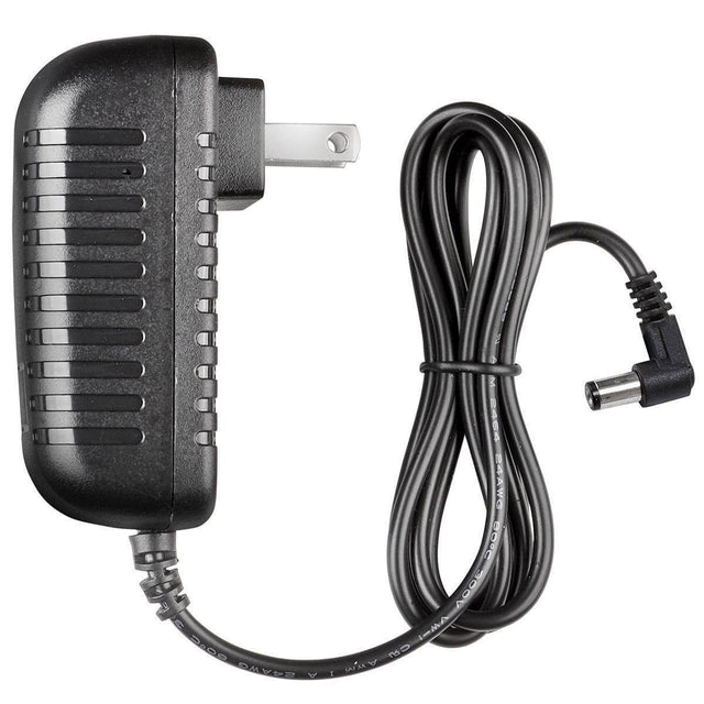 Black power adapter with a plug and cable, suitable for various electronic devices.