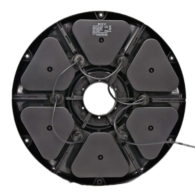 Boyu Floating Fountain Air Pump base showing multiple aeration outlets and cable connections for efficient water aeration.