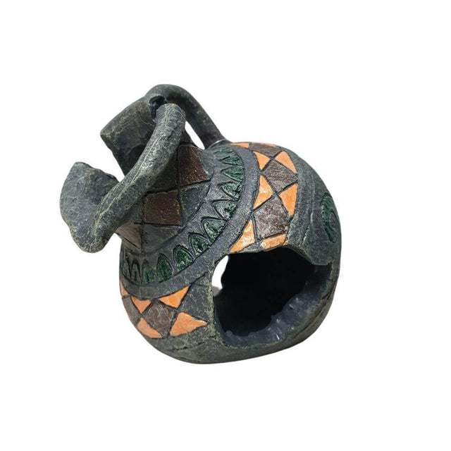 Broken pot aquarium ornament featuring intricate design and realistic texture, perfect for adding charm to aquatic settings.