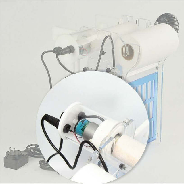 Bubble Magus Automatic Sump Filter Rollers G2 showcasing effortless filtration system with compact design and motor components.