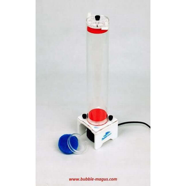Bubble Magus Mini Reactor displayed, featuring a clear cylinder and compact base for efficient aquarium filtration.