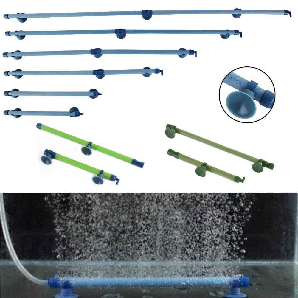 Various Bubble Wall Air Stones for aquariums showcasing air diffusion and bubble production in water.
