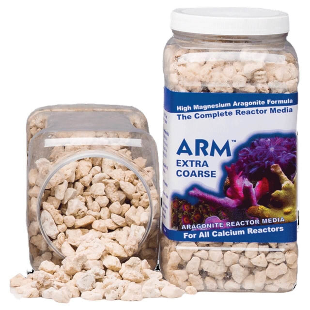 Caribsea ARM Extra Coarse Reactor Media in a container, ideal for enhancing calcium reactors with high solubility.