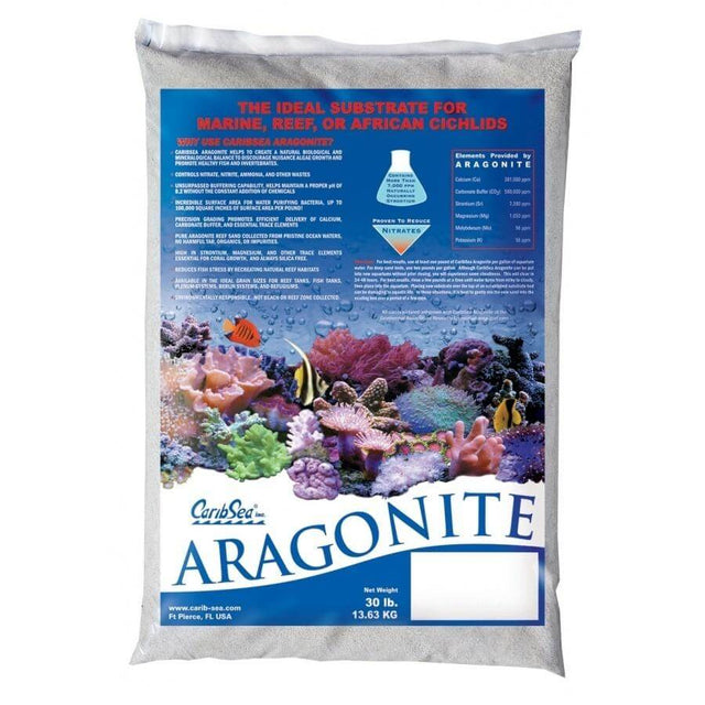 CaribSea Fiji Pink Reef Sand bag featuring aragonite substrate for marine and reef tanks, promoting natural pH and trace elements.