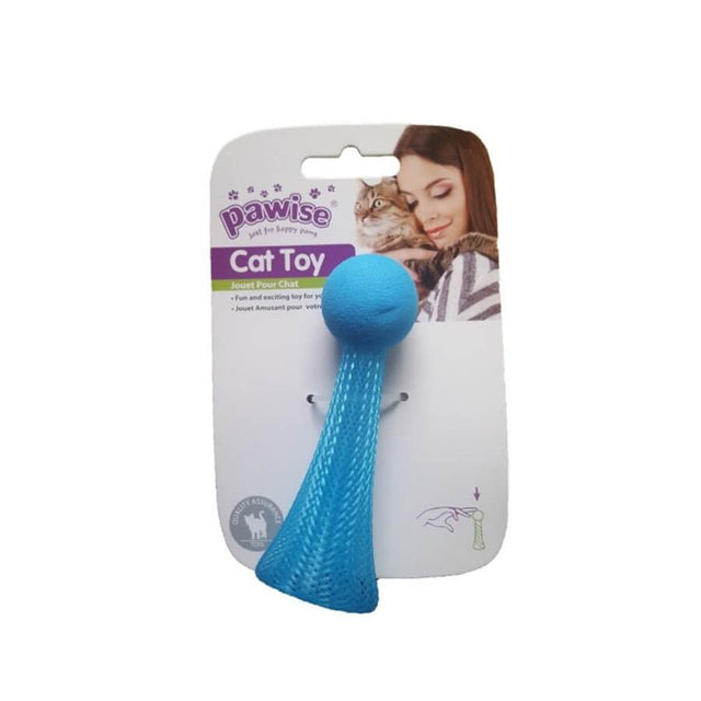 Cat toy in blue packaging featuring a smiling woman and a cat, designed for fun and interactive play.