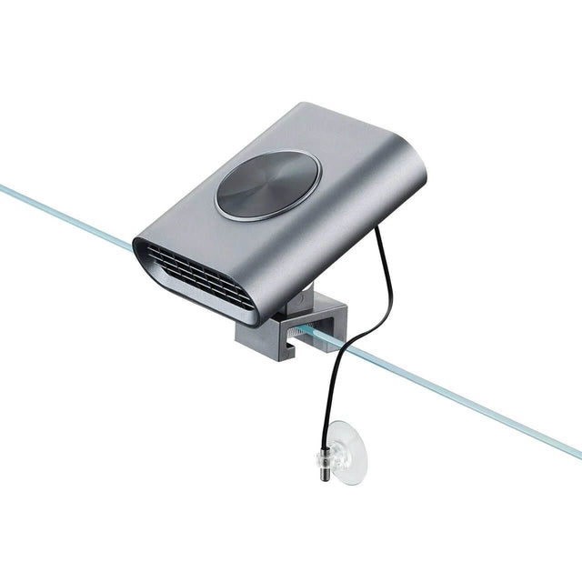 Chihiros Cooling Fan with Bluetooth mounted on aquarium glass for optimal water temperature control.