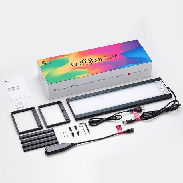 Chihiros WRGB II Slim Series LED Lighting System components and packaging, designed for enhancing aquarium aesthetics.