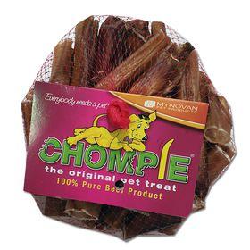 Chompie Sticks Offcuts 400g package featuring pure beef pet treats for dental health and stimulation.