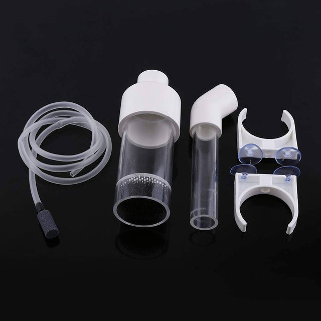 Cichlids egg tumbler incubator components including suction tube, mesh cylinder, and clamp for fish egg hatching.