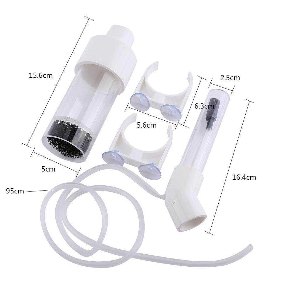 Cichlids Egg Tumbler Incubator parts including suction tube, mesh, and clamp for breeding aquatic pets.