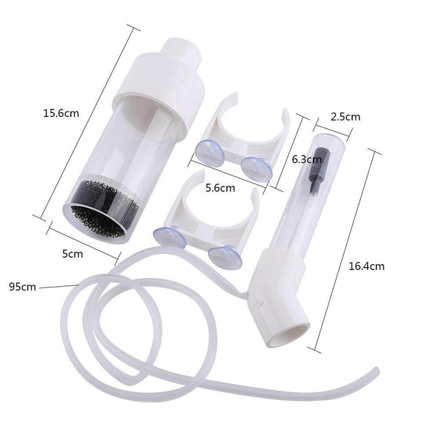 Cichlids Egg Tumbler Incubator parts including suction tube, mesh, and clamp for breeding aquatic pets.