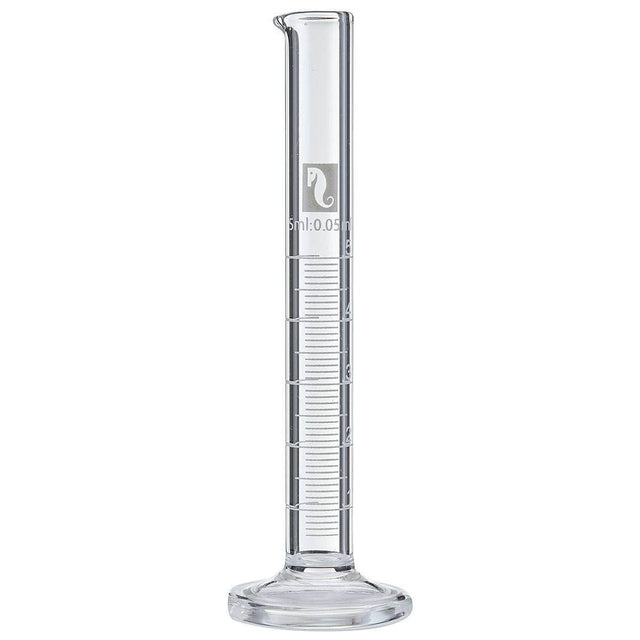 Clear glass graduated cylinder measuring 100ml for accurate liquid measurements in laboratory settings.