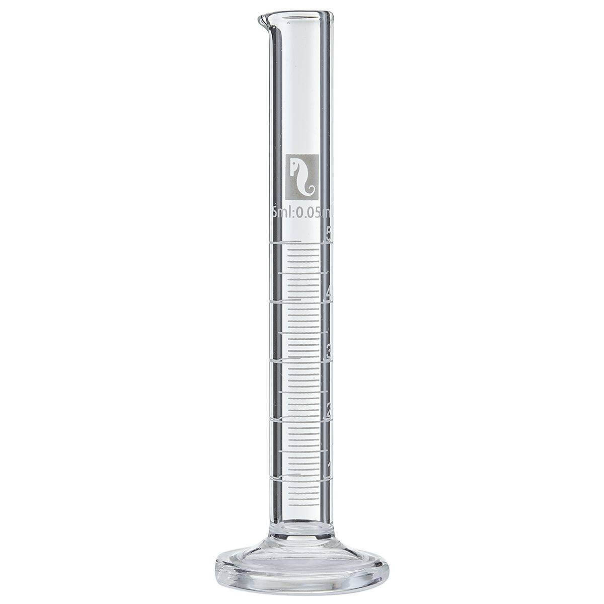 Clear glass graduated measuring cylinder for precise aquarium dosing, marked with measurement increments.