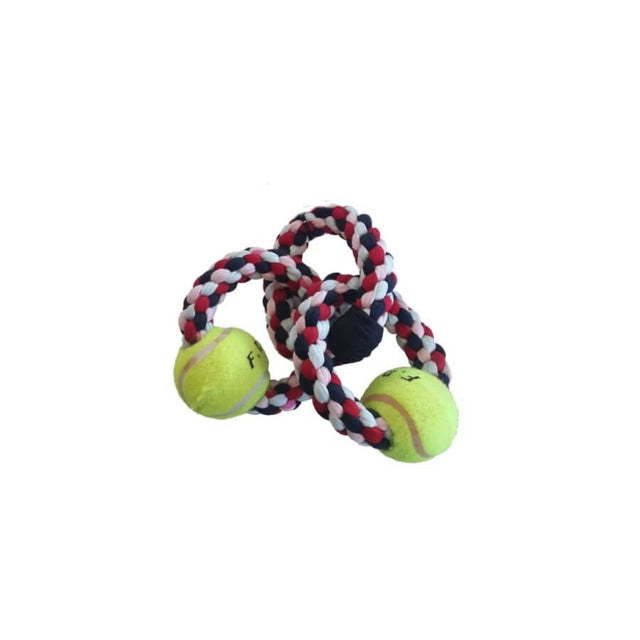 Cotton 3 Chain Tennis Balls for dogs, featuring colorful rope and durable tennis balls for safe playtime fun.