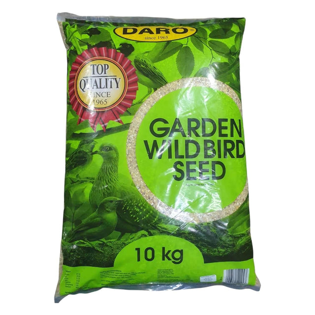 DARO Wild Bird Seed Mix 10kg bag featuring vibrant green packaging with bold text for garden birds.
