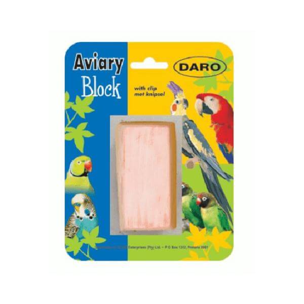 Daro Aviary Mineral Block packaging featuring colorful birds, essential for bird health and nutrition.