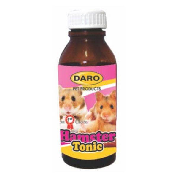 Daro Hamster Tonic 100ml bottle for keeping hamsters healthy, featuring playful hamsters on the label.