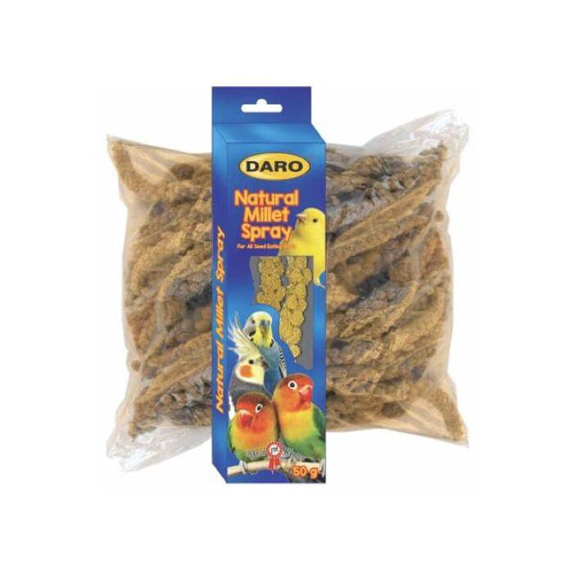 Daro Natural Millet Spray for birds, packaged in a bag, providing a nutritious foraging treat.