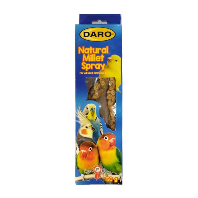 Daro Natural Millet Spray packaging with colorful birds, perfect treat for pet birds to forage and enjoy.