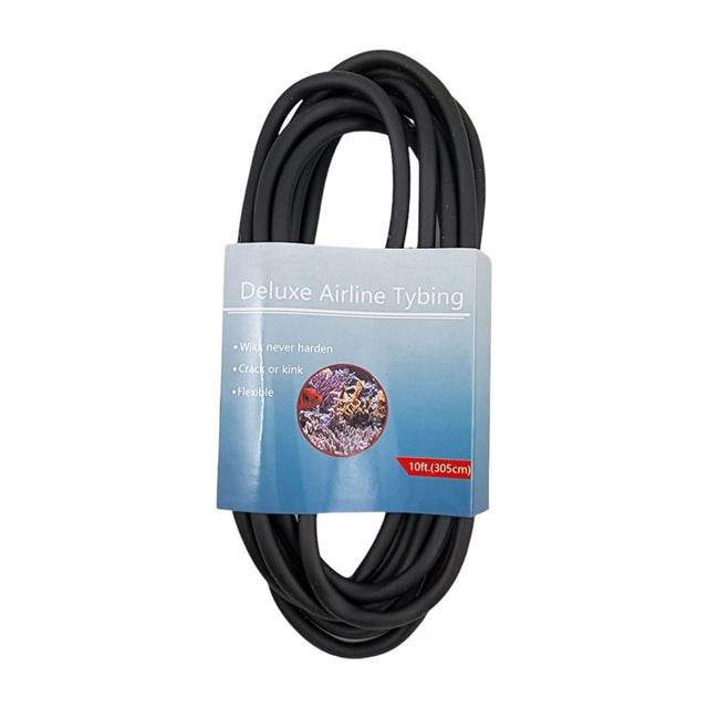 Deluxe airline tubing in black, 10ft length, designed for flexibility and durability in aquarium setups.