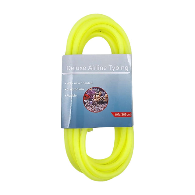 Deluxe airline tubing in bright yellow, 10ft length, flexible and durable for aquarium setups.