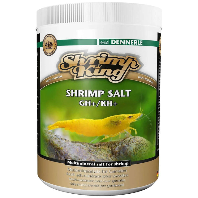 Dennerle Shrimp King Shrimp Salt GH+ KH+ container for enhancing shrimp water quality and breeding conditions.