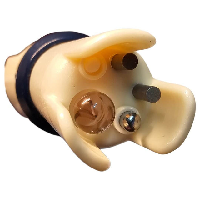 Close-up of a digital meter probe showing metal contacts and a bulb for accurate water measurement.