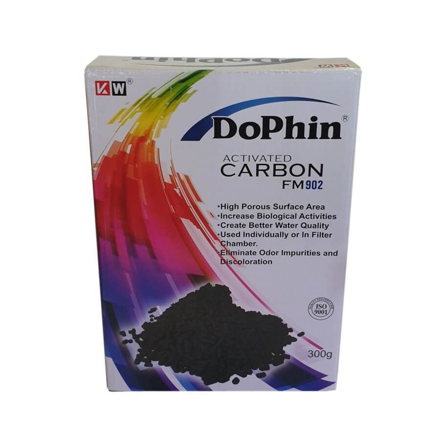 Dophin Activated Carbon 300g packaging, designed to improve water quality and eliminate impurities and odors.