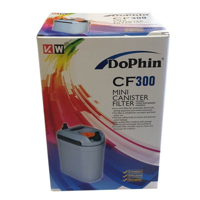 Dophin CF300 Mini Canister Filter box for efficient aquarium filtration, suitable for freshwater and saltwater tanks.