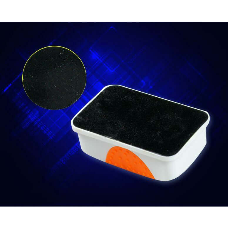 Dophin Floating Aquarium Magnet Cleaner with black cleaning pad on a blue digital background, designed for easy algae removal.